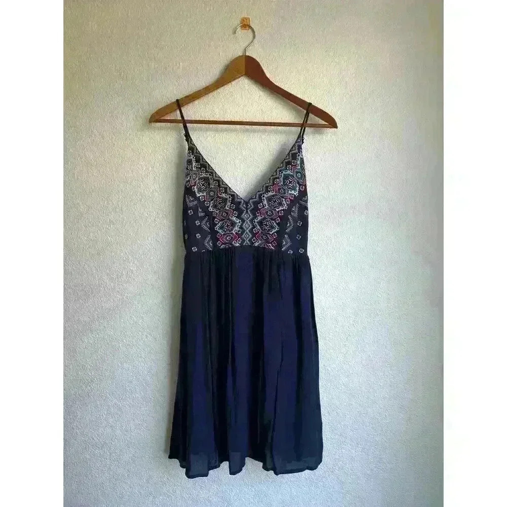 Lush Embroidered Navy Blue Sundress NWT Women's Large